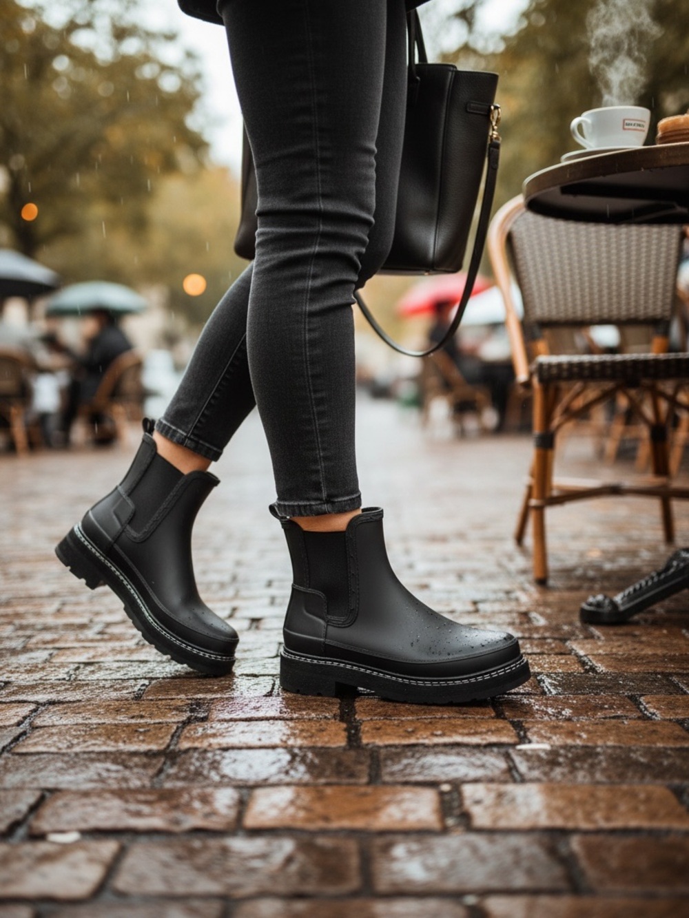 Hunter Refined Stitch chunky black Chelsea waterproof gorpcore rain boots size 9